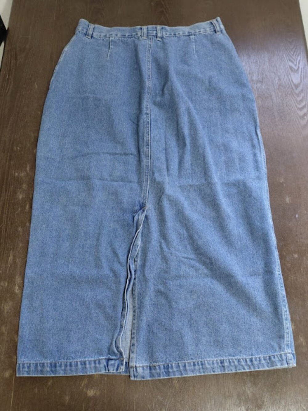 Vintage 90's Y2K Baccini Blue Denim Button-Front Maxi Jean Skirt Size 14 - Picture 5 of 6